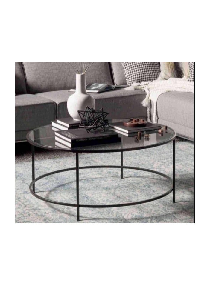 Steel and Transparent Glass Coffee Table Black - 45x70x70 cm